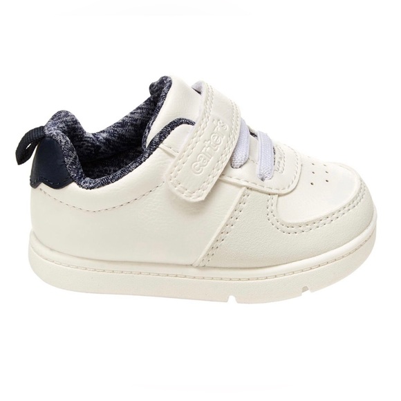 Carter’s Baby Every Step Sneakers White Faux Leather Blue Inside Velcro Size 3M - Picture 2 of 16